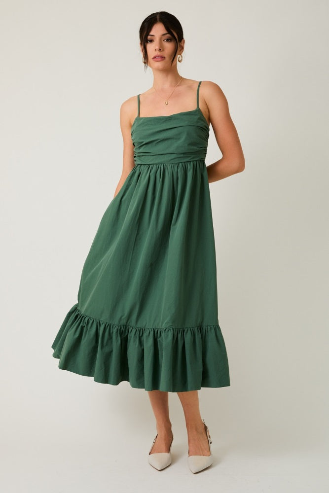 Forest Green Ruffle Hem Sleeveless Midi Dress