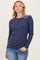 Navy Ribbed Knit Long Sleeve Top