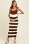 Brown Striped Knit Shoulder Tie Maternity Maxi Dress