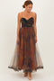 Multi Color Floral Mesh Tulle Overlay Maxi Dress
