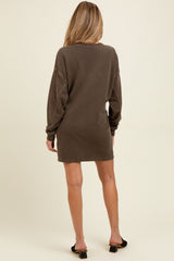 Brown Oversized Long Sleeve Maternity T-Shirt Dress