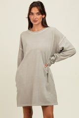 Beige Oversized Long Sleeve Maternity T-Shirt Dress