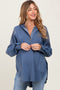 Blue Corduroy Contrast Oversized Maternity Hoodie
