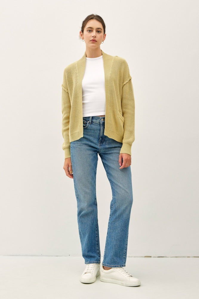 Yellow Chunky Knit Open Cardigan