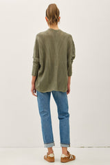 Olive Crochet Knit Scallop Detail Open Cardigan