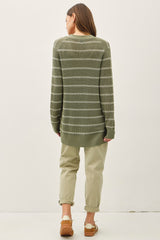 Olive Fine Knit Striped Open Cardigan