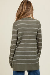 Olive Fine Knit Striped Maternity Open Cardigan