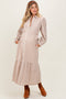 Mocha Striped Collared Button Down Waist Tie Maternity Maxi Dress