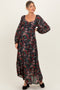 Black Floral Long Balloon Sleeve Sweetheart Neck Maternity Maxi Dress