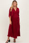 Burgundy Pleated Satin Dolman Sleeve Maternity Maxi Dress