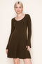 Brown Ribbed Knit Mini Sweater Dress
