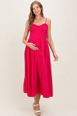 Red Gingham Smocked Ruffle Accent Maternity Maxi Dress