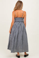 Black Gingham Smocked Ruffle Accent Maternity Maxi Dress