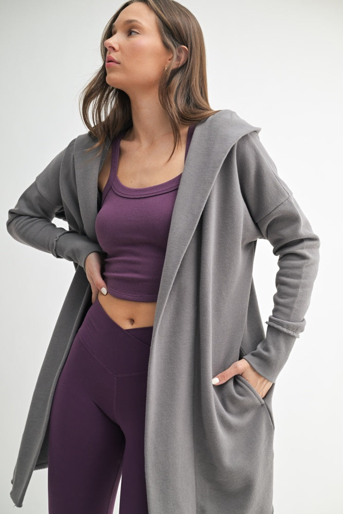 Grey Hooded Long Maternity Cardigan