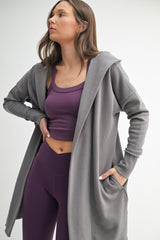Grey Hooded Long Maternity Cardigan
