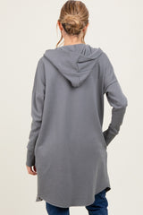 Grey Hooded Long Maternity Cardigan
