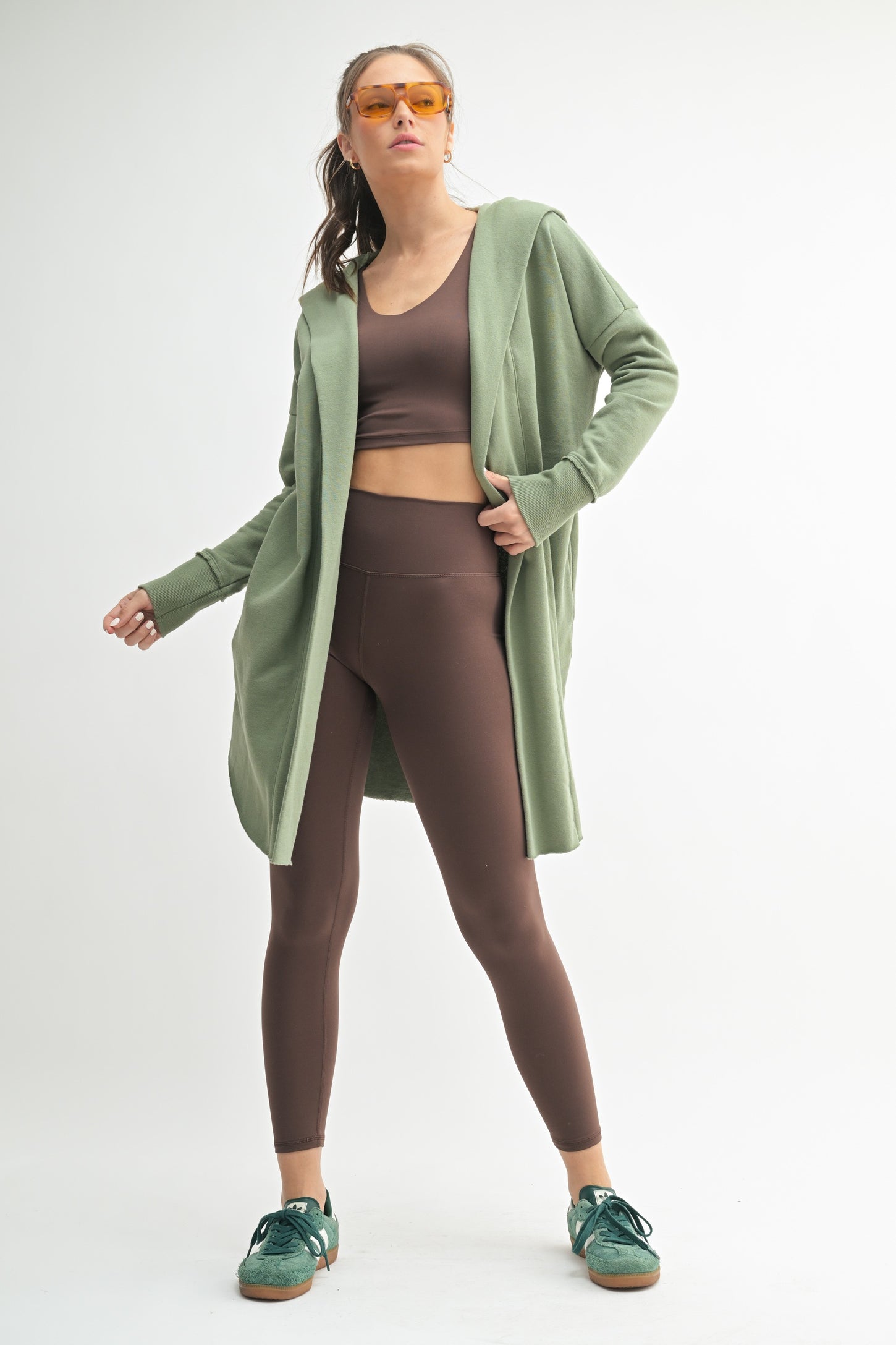 Light Olive Hooded Long Cardigan