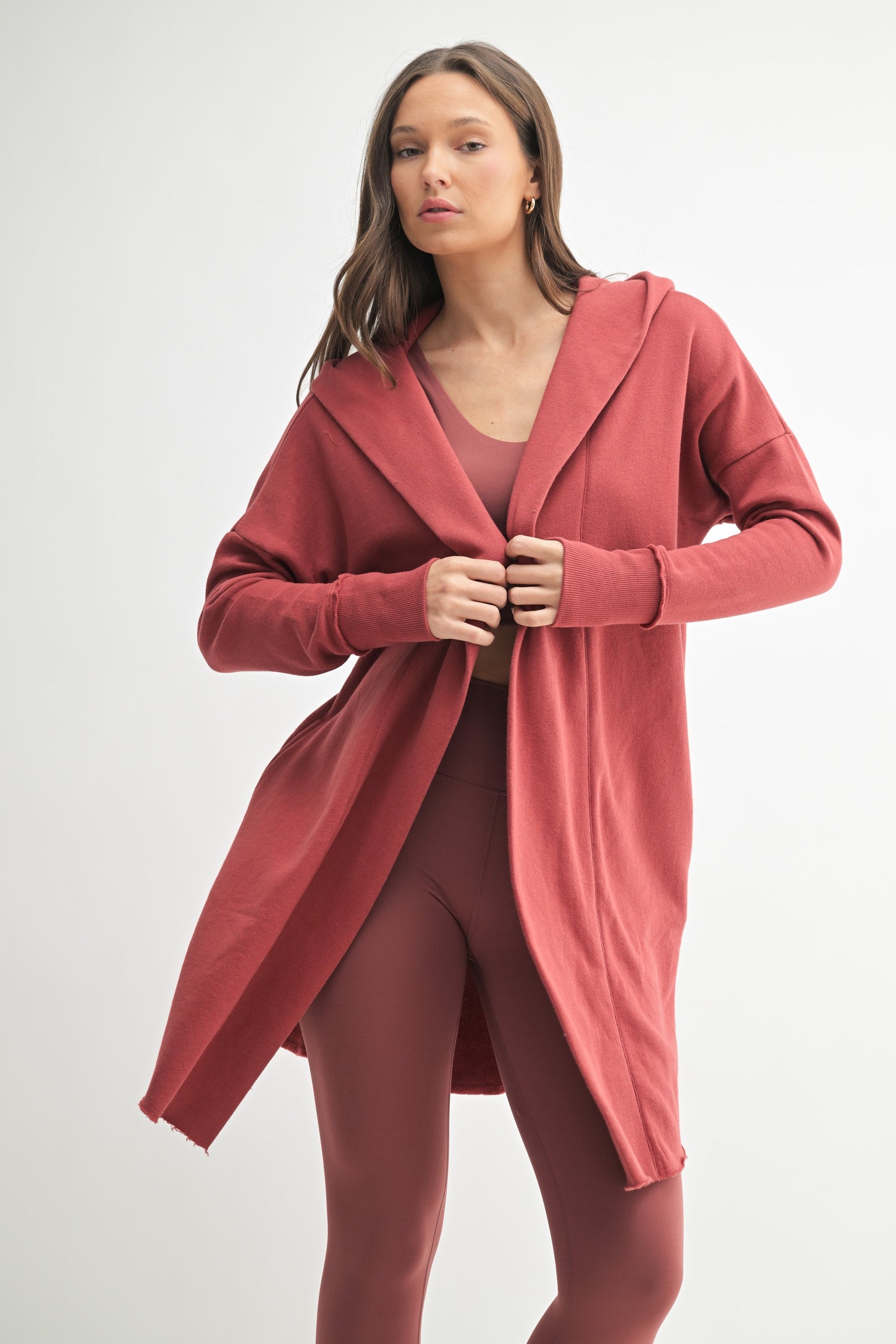 Rust Hooded Long Cardigan