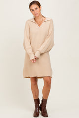 Taupe Chunky Knit Collared Maternity Sweater Dress