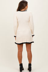 Ivory Ribbed Knit Contrast Ruffle Trim Maternity Mini Dress