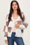 Mocha Checkered Rib Bubble Sleeve Button Cardigan