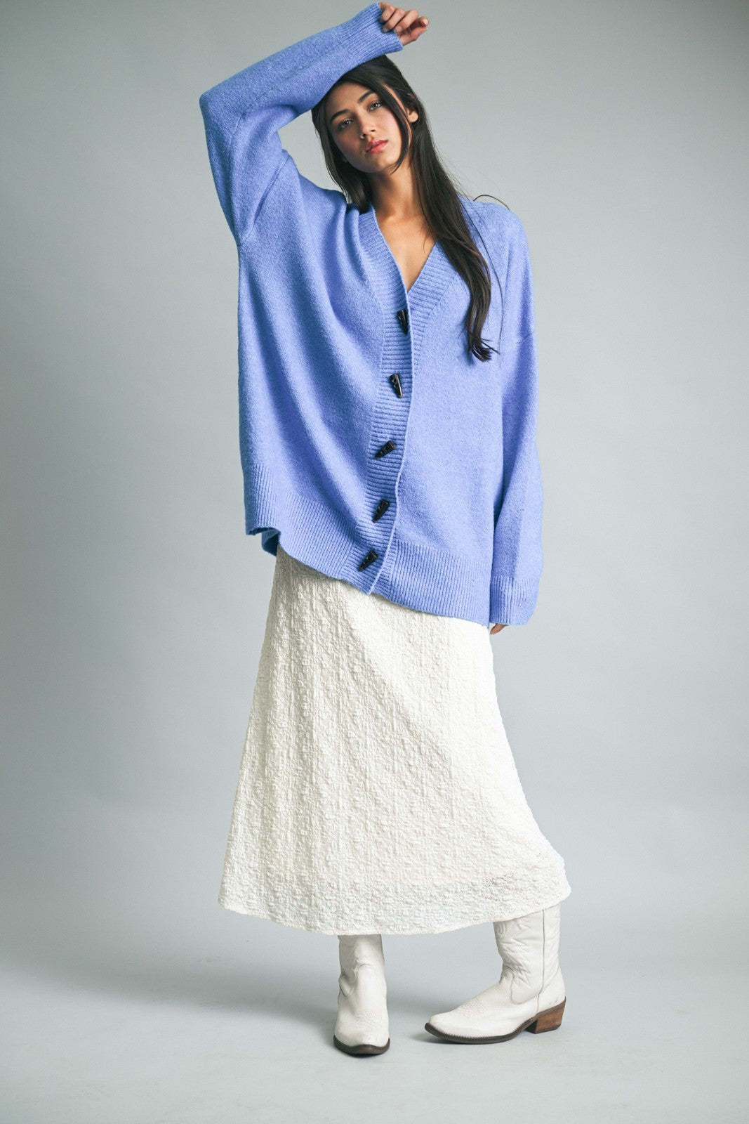Blue Oversized Toggle Button Cardigan
