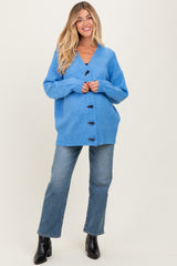 Blue Oversized Maternity Toggle Button Cardigan