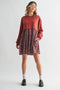 Burgundy Floral Sweatshirt Contrast Dress