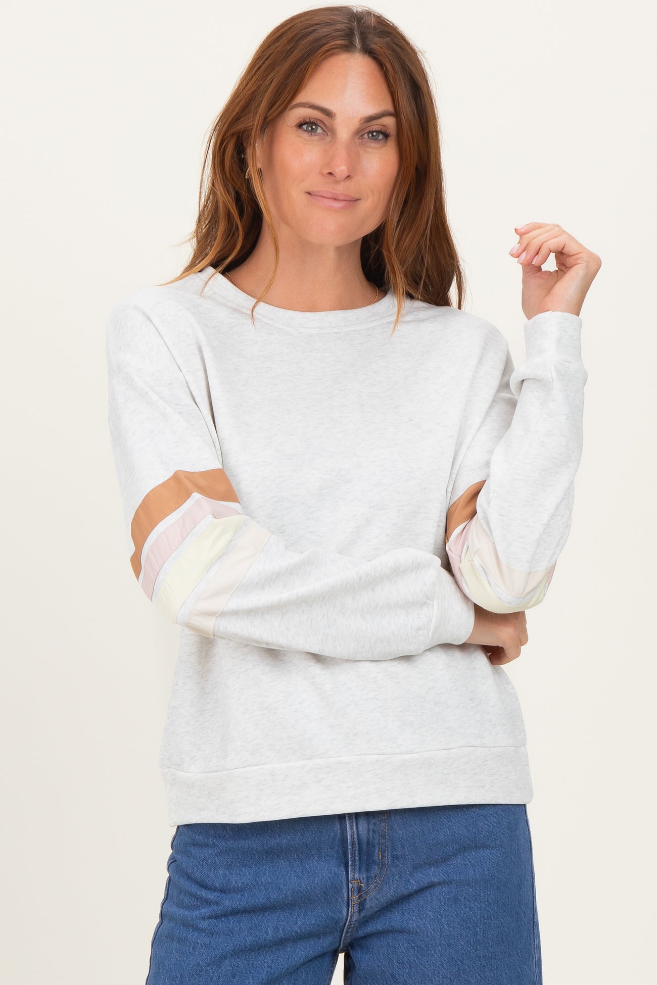 Heather Grey Colorblock Stripe Detail Sweatshirt