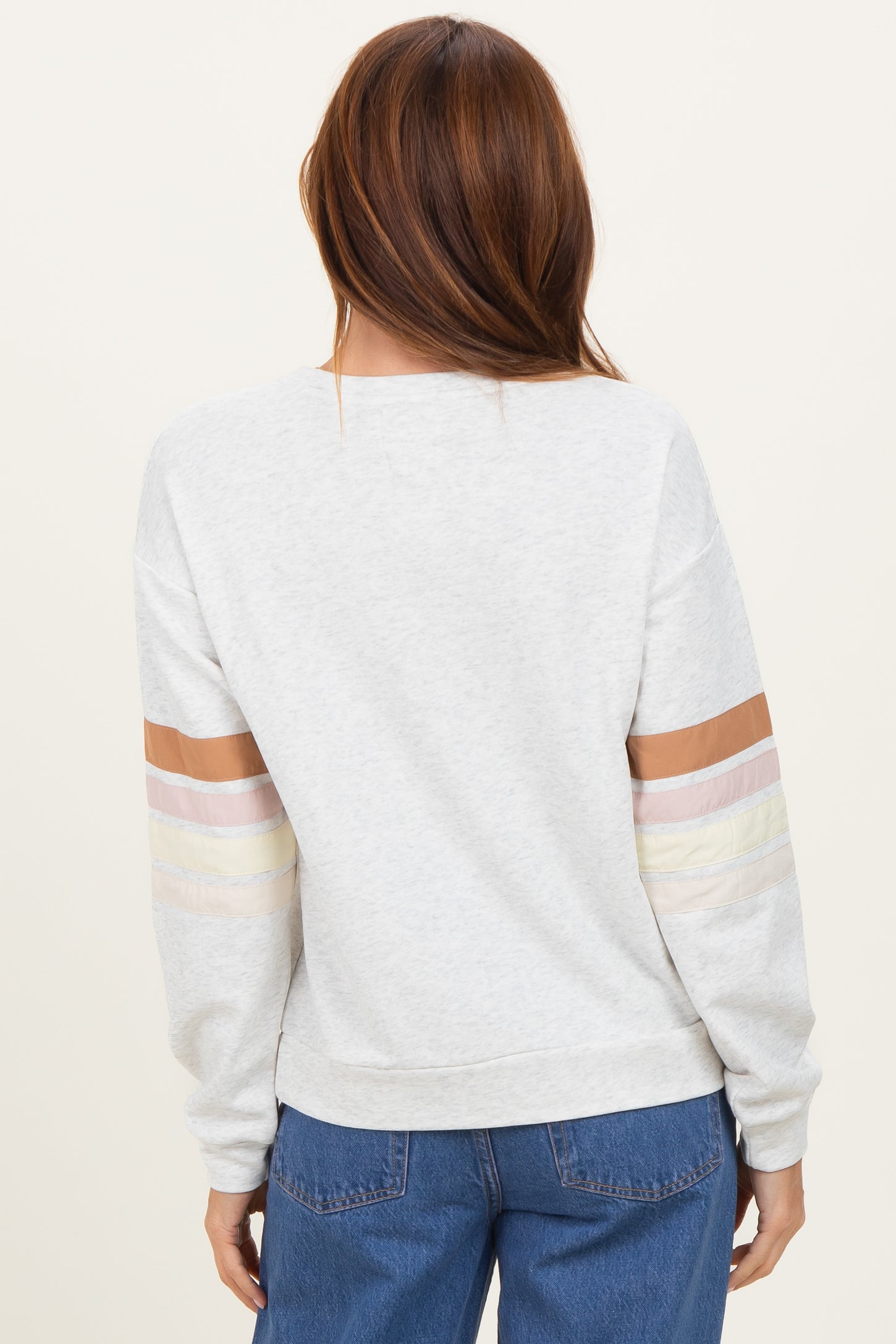 Heather Grey Colorblock Stripe Detail Sweatshirt
