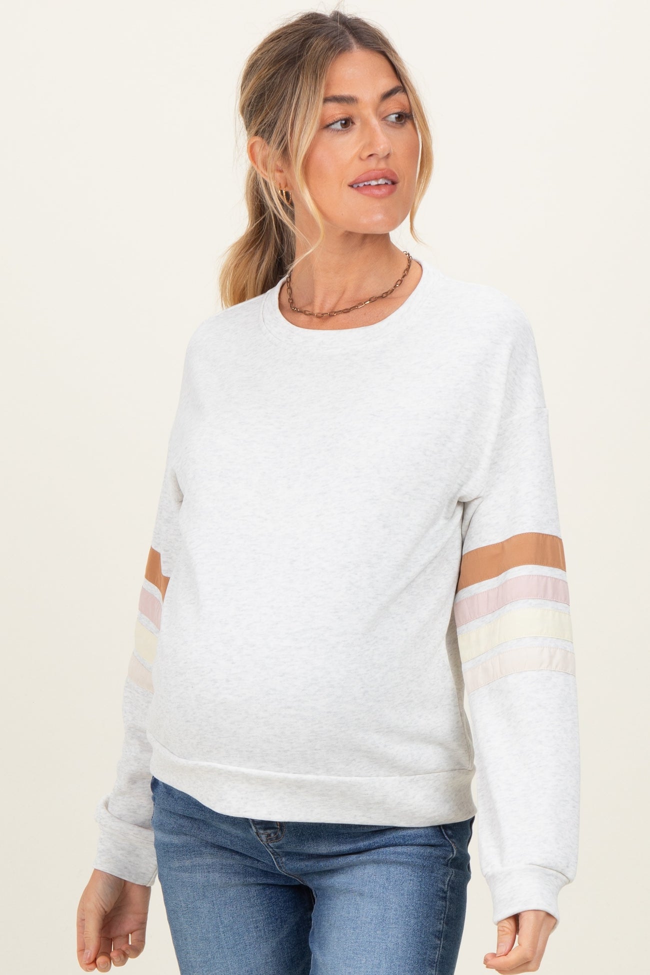 Heather Grey Colorblock Stripe Detail Maternity Sweatshirt