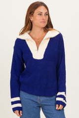 Navy Colorblock Chunky Knit Half Zip Maternity Sweater
