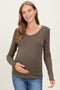 Olive Fine Rib Scoop Neck Maternity Long Sleeve Top