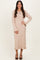 Beige Ribbed Knit Ruffle Trim Midi Sweater Dress