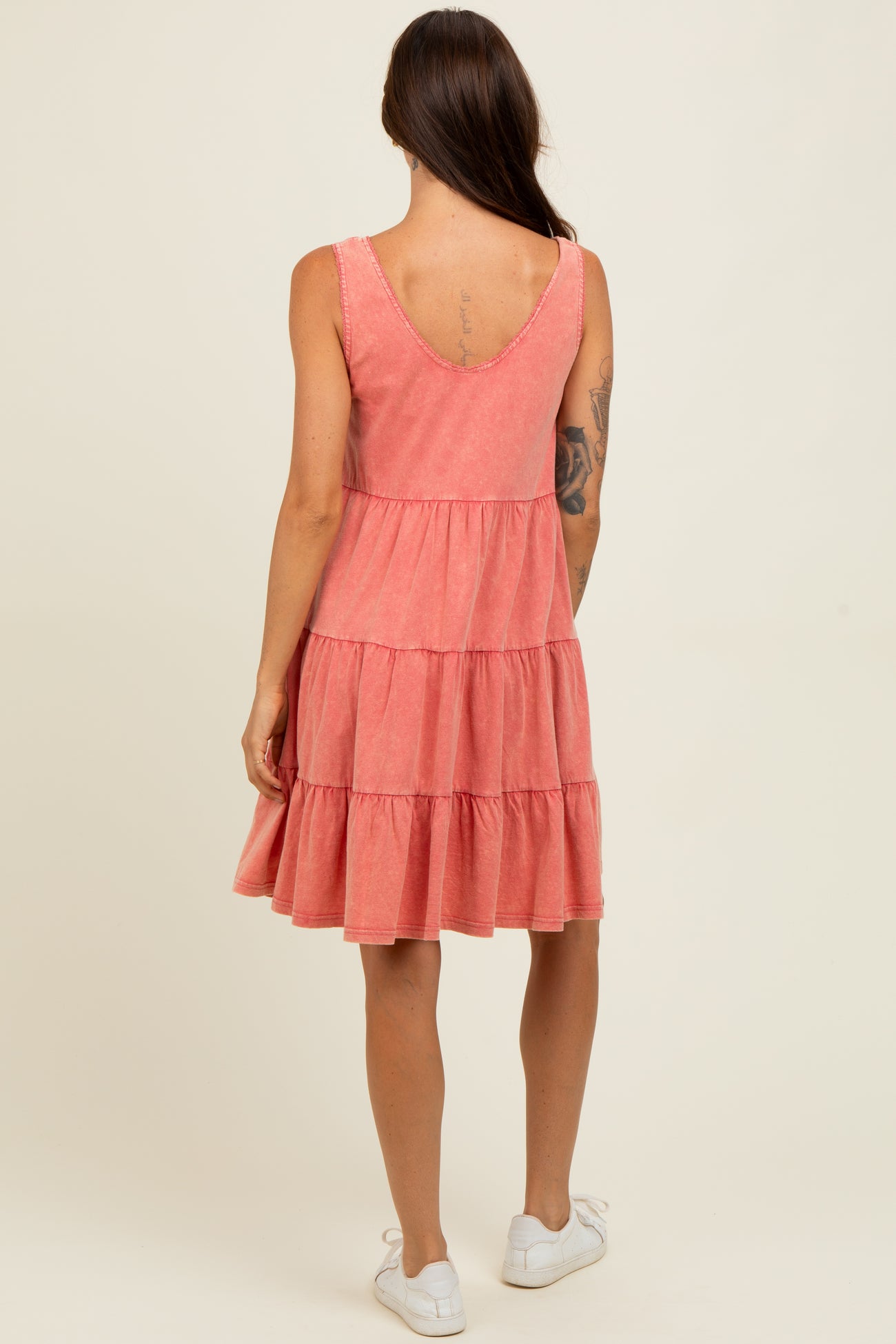 Red Lace Trim Washed Cotton Tank Dress