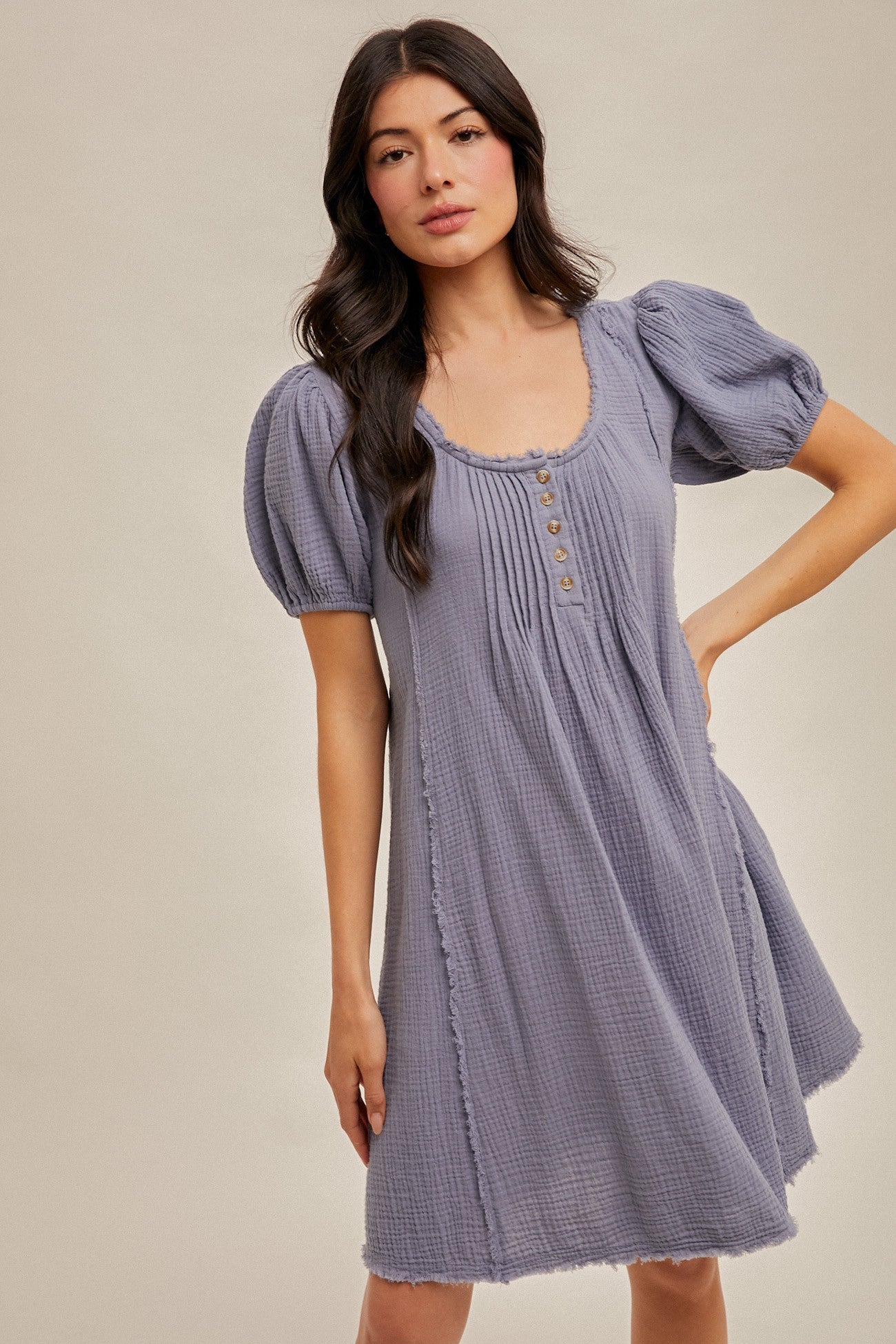 Blue Pintuck Detailed Cotton Double Gauze Maternity Mini Dress