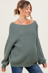 Olive Balloon Sleeve Boat Neck Knit Maternity Sweater