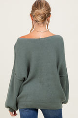 Olive Balloon Sleeve Boat Neck Knit Maternity Sweater