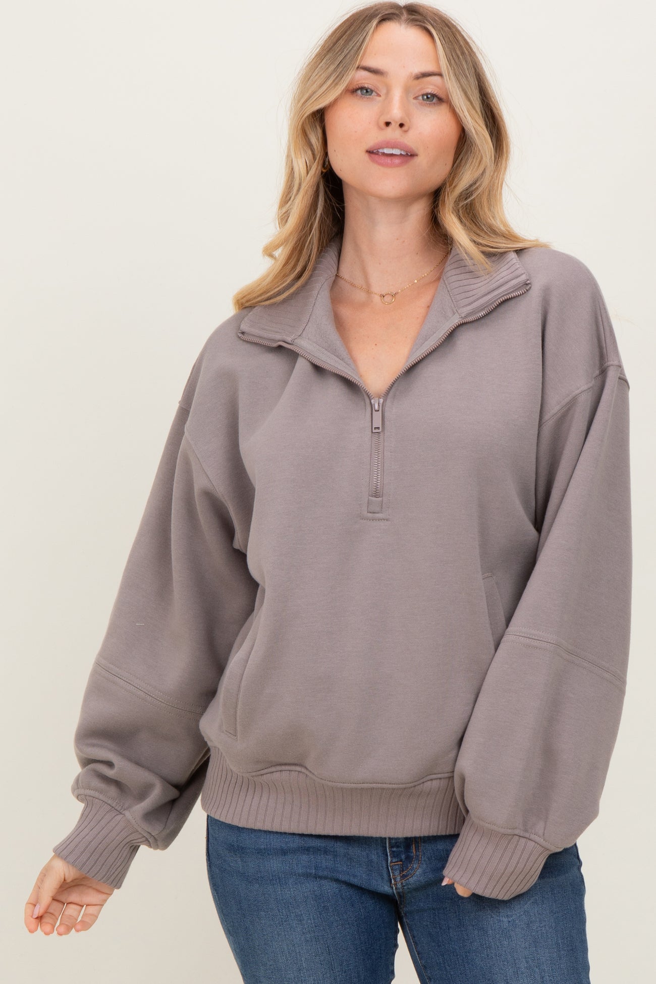 Taupe French Terry Quarter Zip Pullover