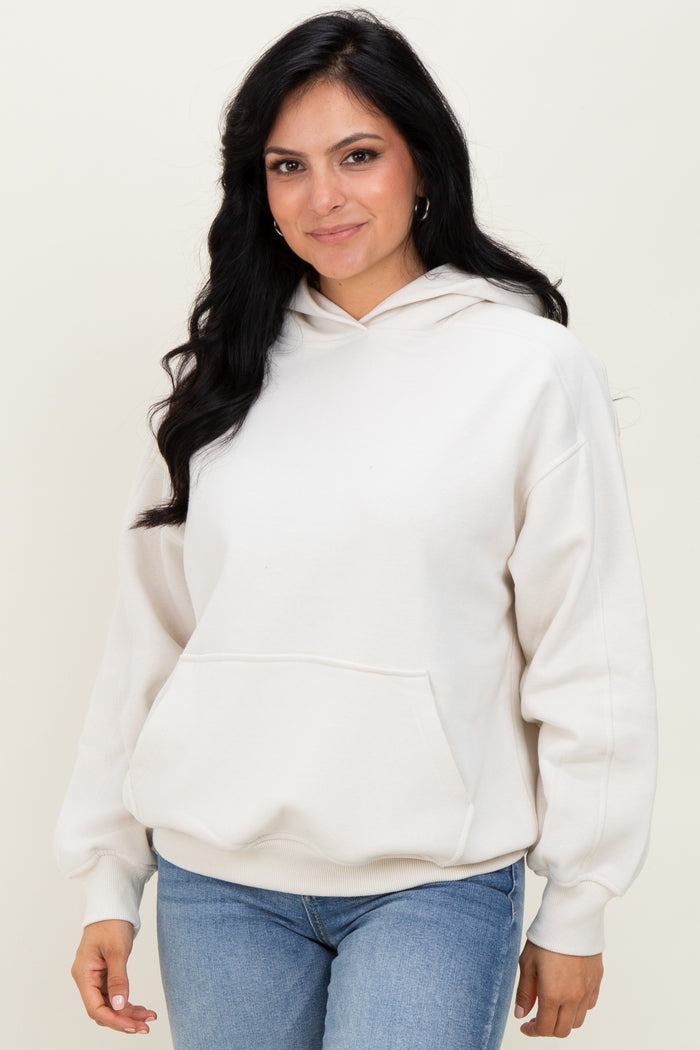 Ivory Fleece Oversized Maternity Hoodie
