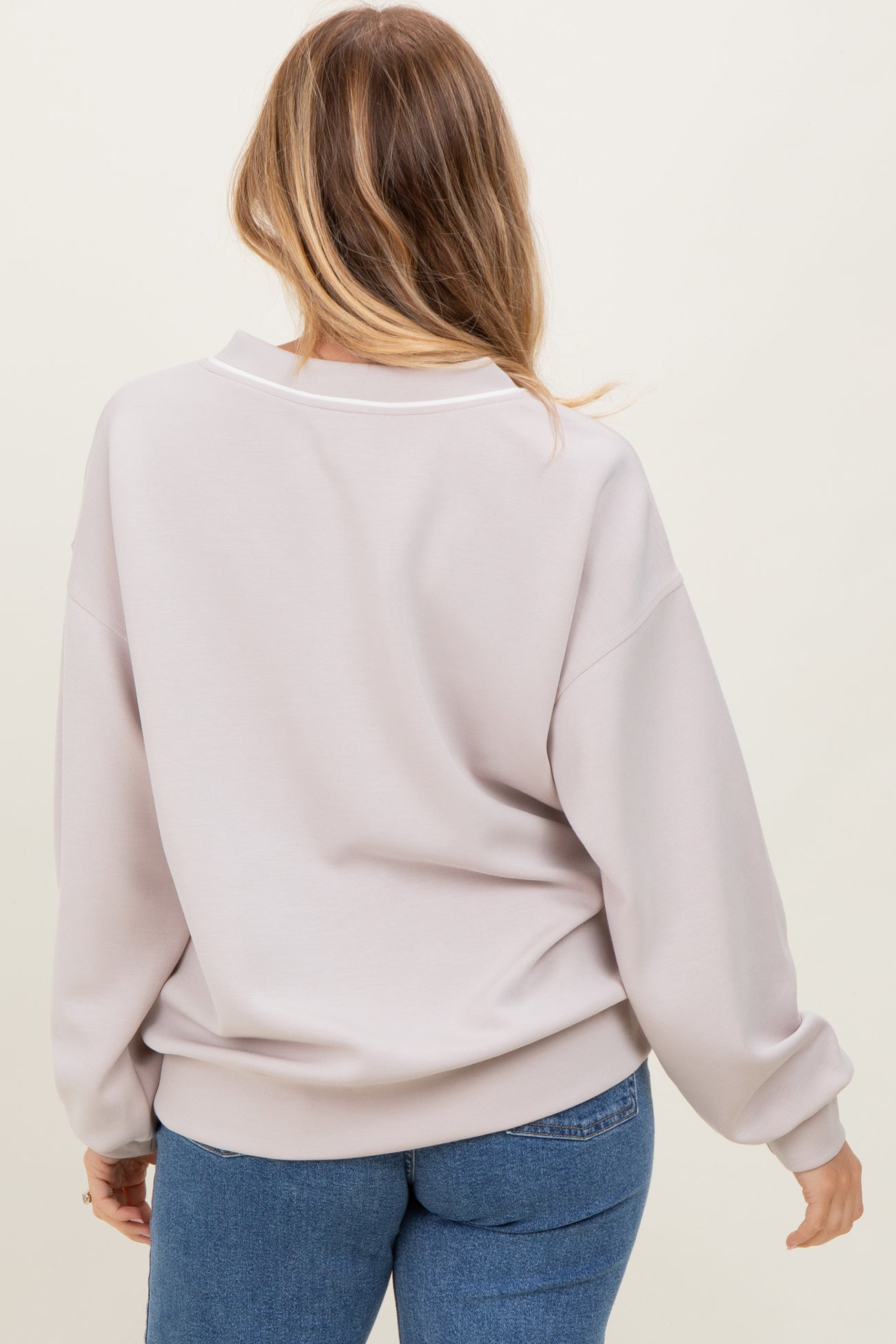 Beige V-Neck Sweatshirt