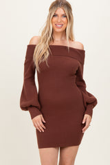 Brown Off The Shoulder Sweater Dress