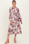 Cream Floral Neck Tie Long Sleeve Maternity Midi Dress
