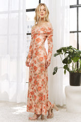 Light Pink Rose Floral Off Shoulder Maternity Maxi Dress