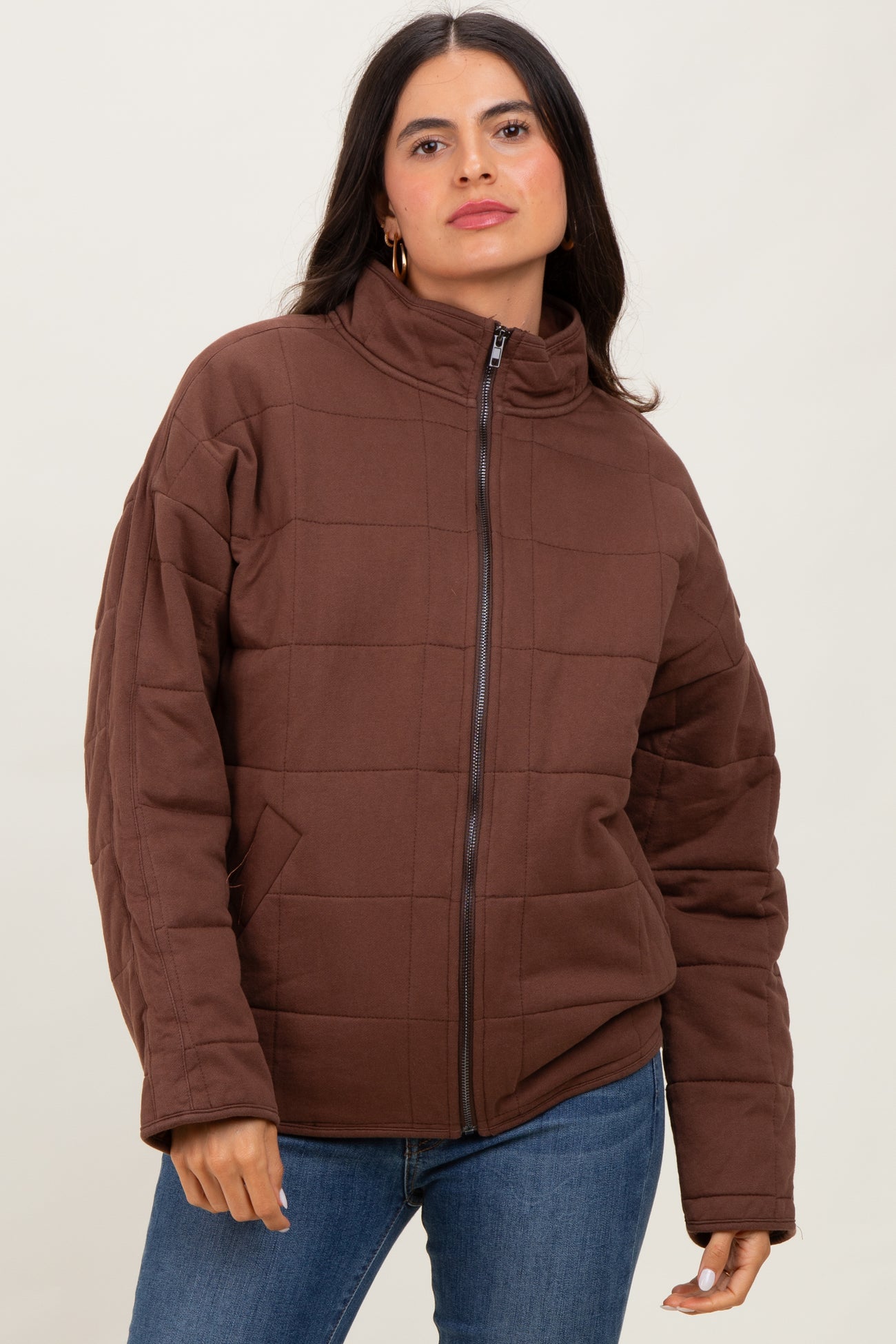 Brown Quilted Oversized Jacket