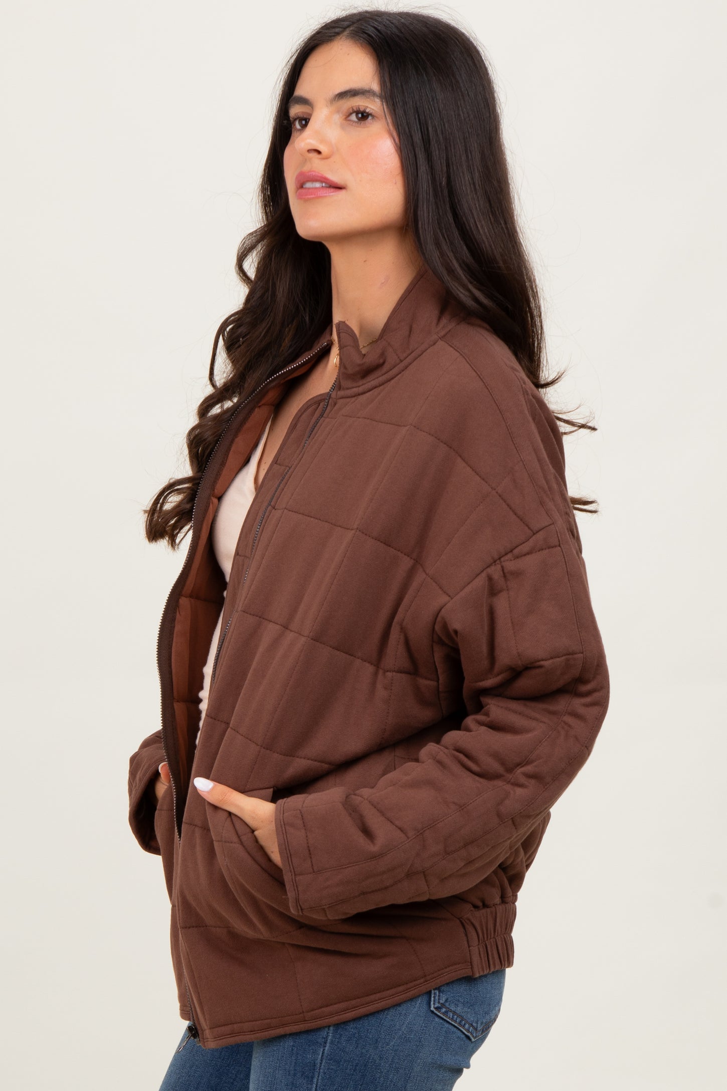 Brown Quilted Oversized Jacket