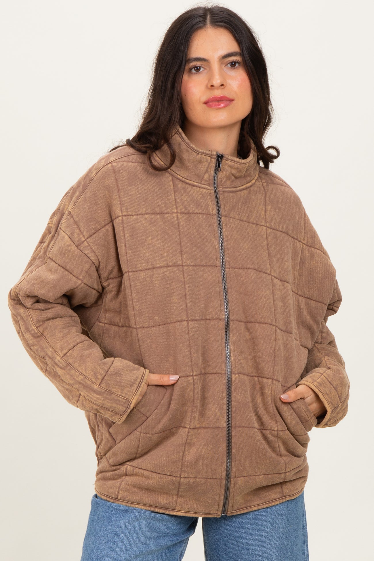 Mocha Quilted Oversized Jacket