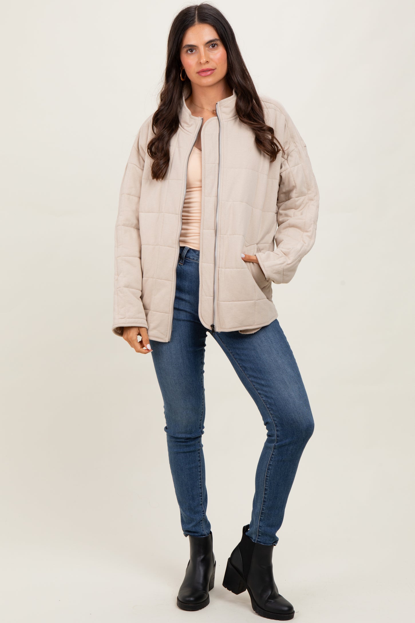 Cream Quilted Oversized Maternity Jacket