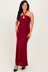 Burgundy Halter Pendant Maternity Maxi Dress