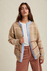 Beige Multicolor Stripe Chunky Knit Maternity Cardigan